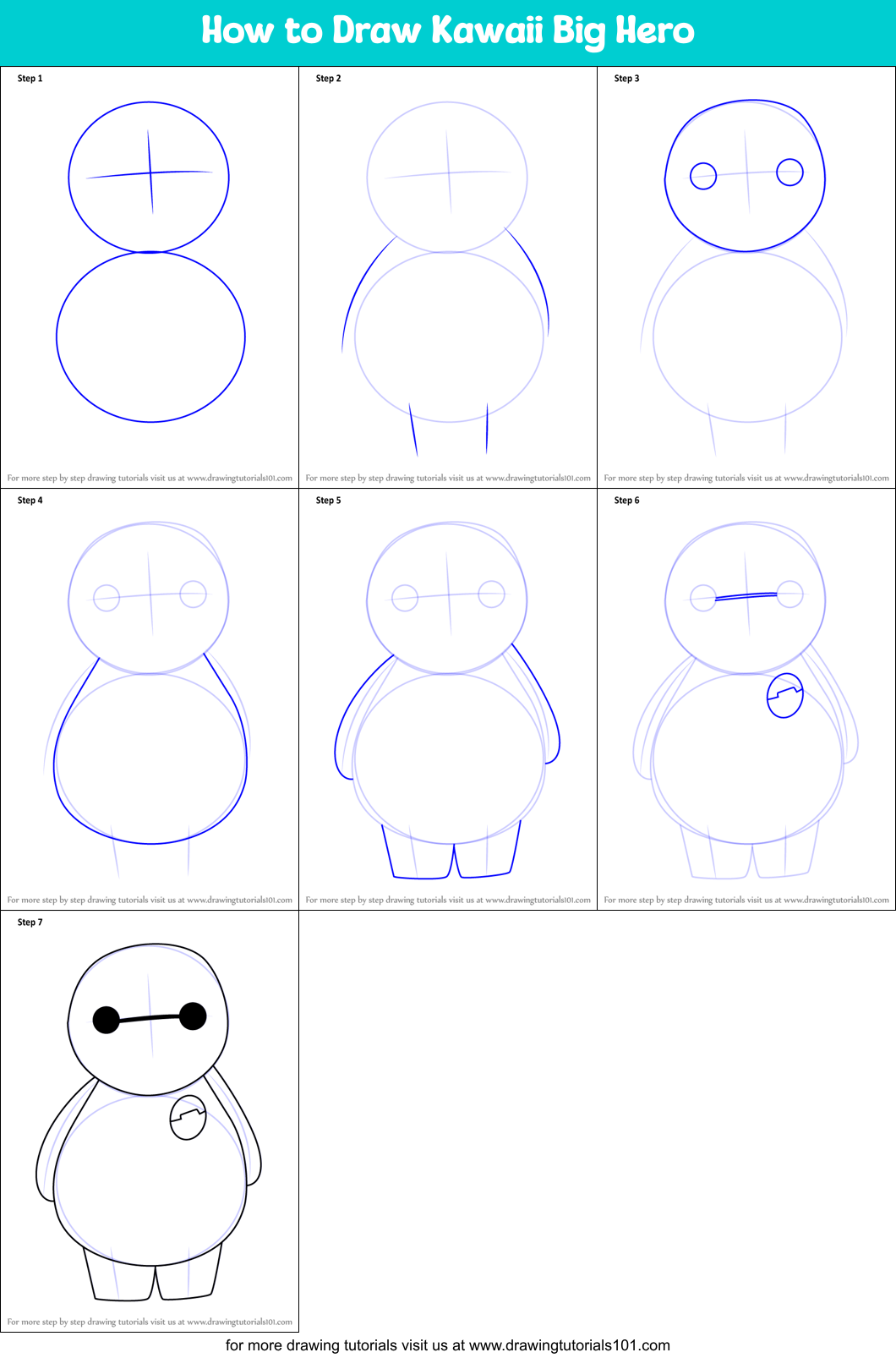 How to Draw Kawaii Big Hero Printable Step by Step
