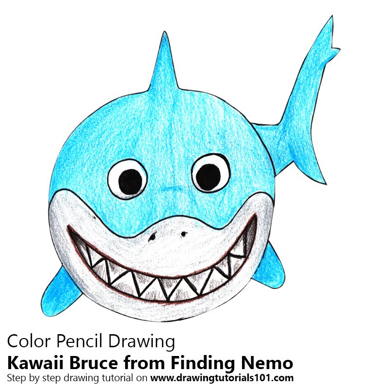 How to Draw Kawaii Bruce from Finding Nemo by Color Pencils