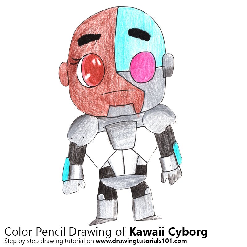 How to Draw Kawaii Cyborg by Color Pencils