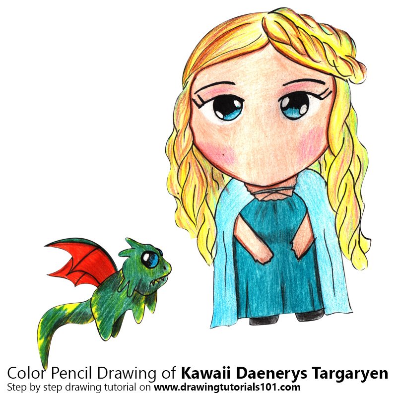 How to Draw Kawaii Daenerys Targaryen by Color Pencils