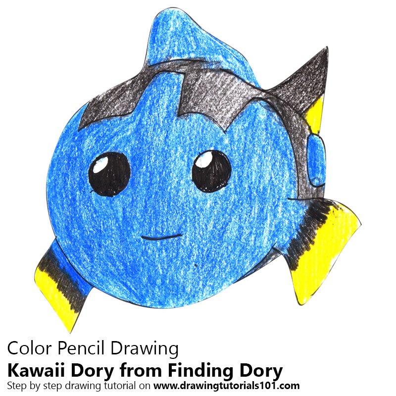 How to Draw Kawaii Dory from Finding Dory by Color Pencils