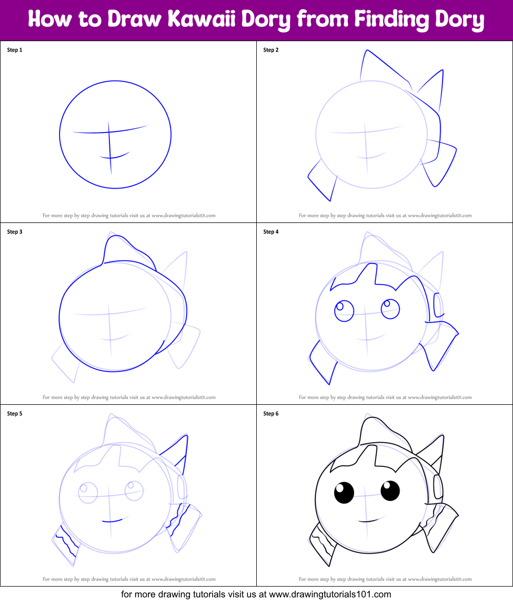 How to Draw Kawaii Dory from Finding Dory Printable Step by Step