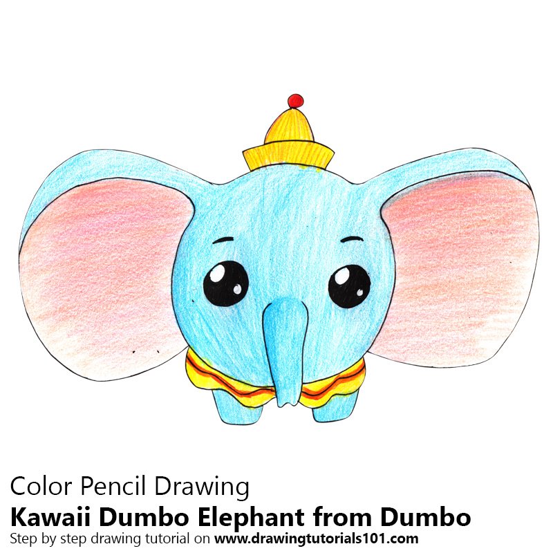 How to Draw Kawaii Dumbo Elephant from Dumbo by Color Pencils