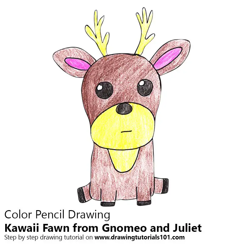 Kawaii Fawn from Gnomeo and Juliet Color Pencil Drawing
