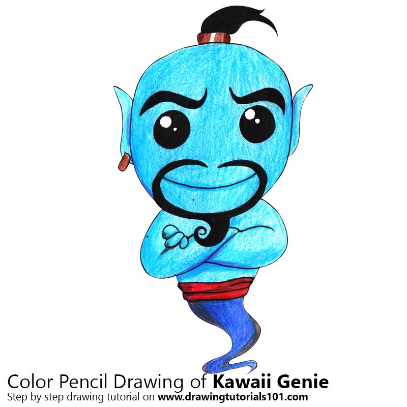How to Draw Kawaii Genie from Aladdin by Color Pencils