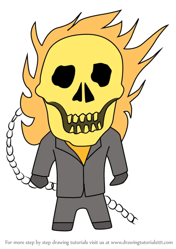 Learn How to Draw Kawaii Ghost Rider (Kawaii Characters) Step by Step :  Drawing Tutorials