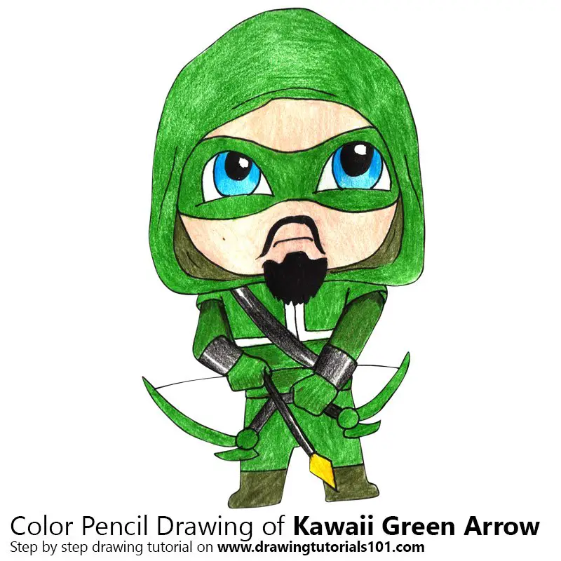 Kawaii Green Arrow Color Pencil Drawing