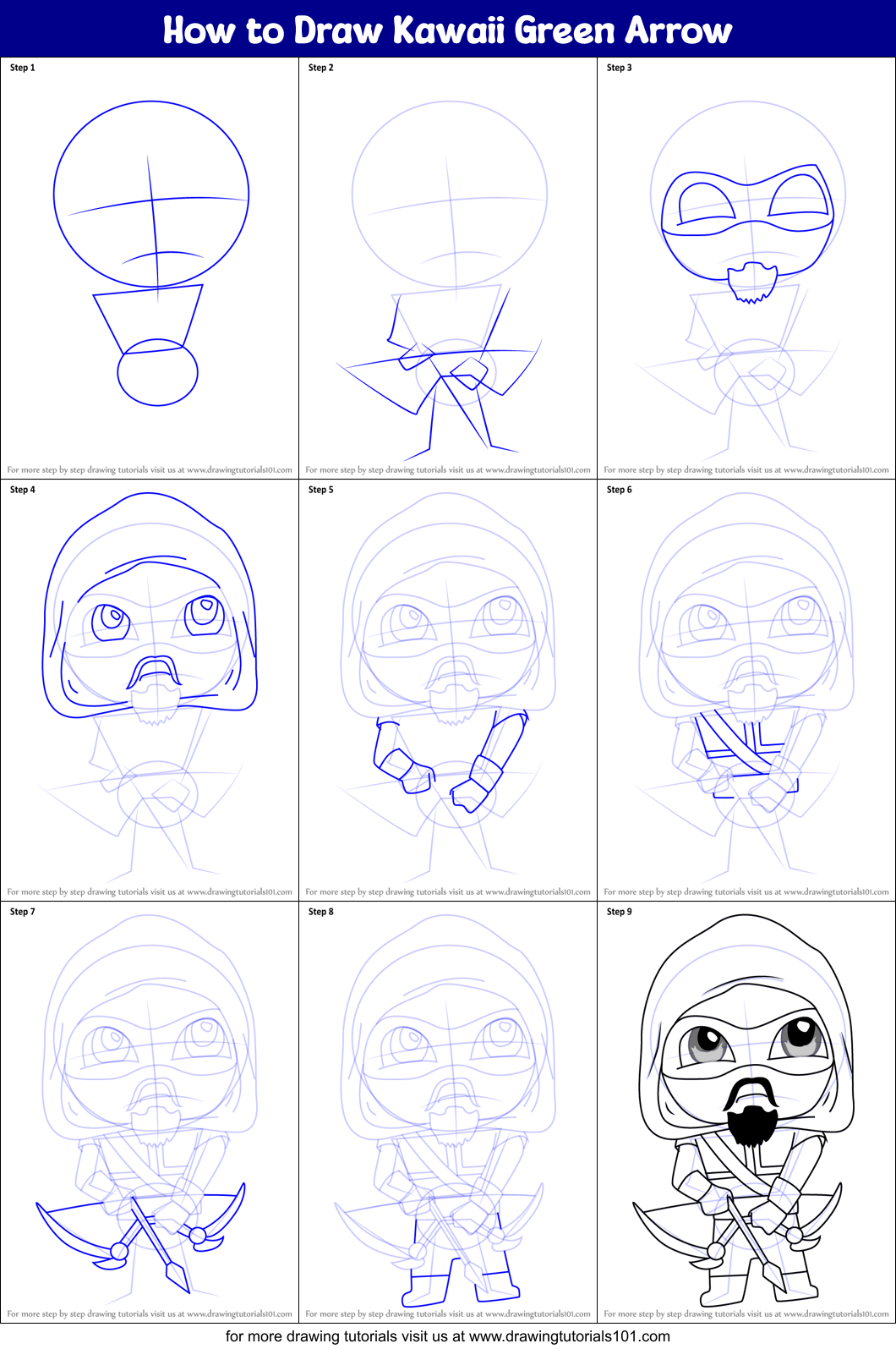 How to Draw Kawaii Green Arrow Printable Step by Step