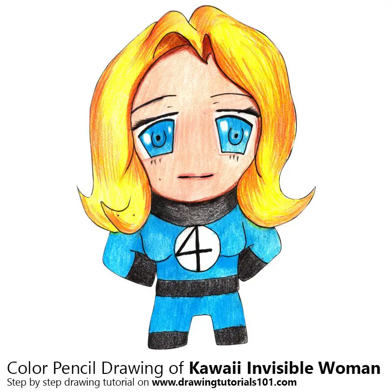 Kawaii Invisible Woman Color Pencil Drawing