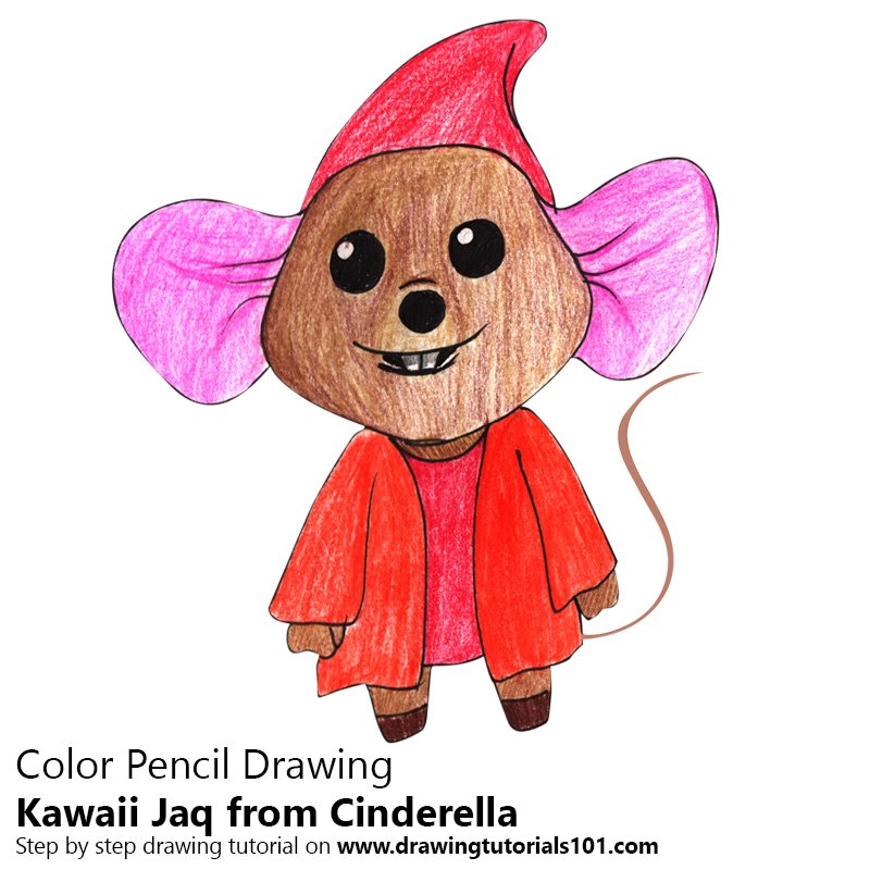 How to Draw Kawaii Jaq from Cinderella by Color Pencils