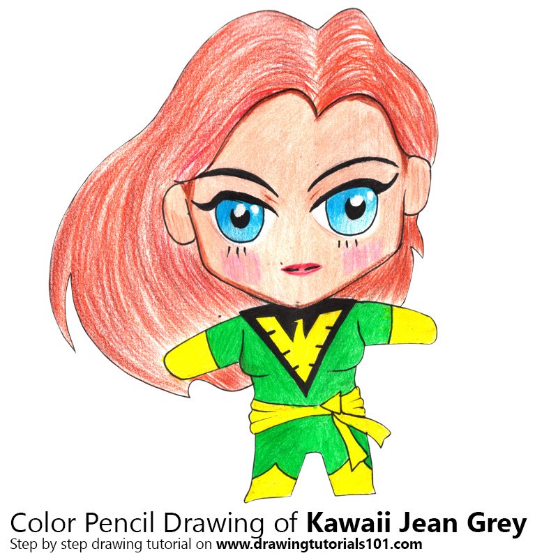 How to Draw Kawaii Jean Grey by Color Pencils