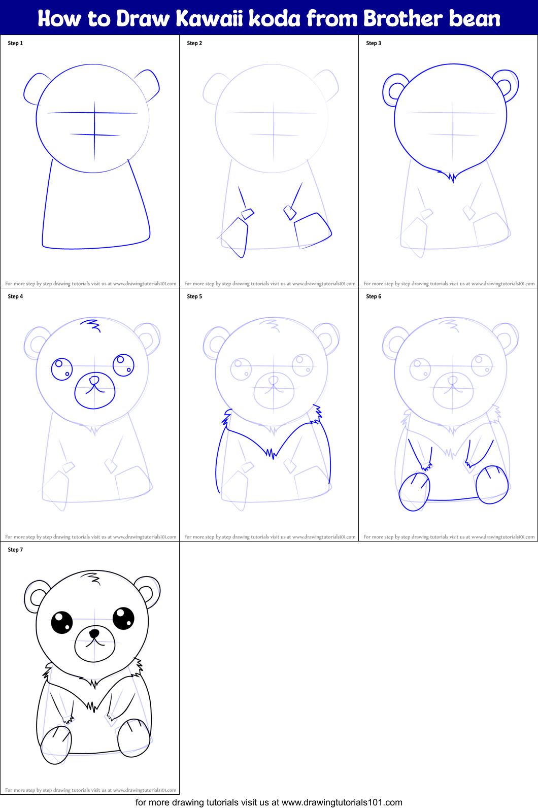 How to Draw Kawaii koda from Brother bean Printable Step by Step