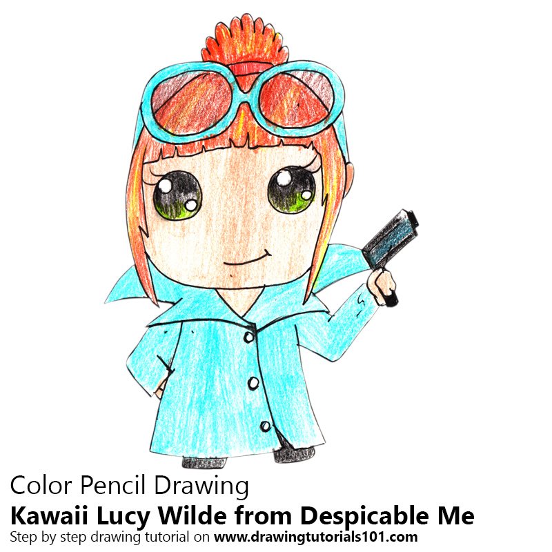 How to Draw Kawaii Lucy Wilde from Despicable Me by Color Pencils