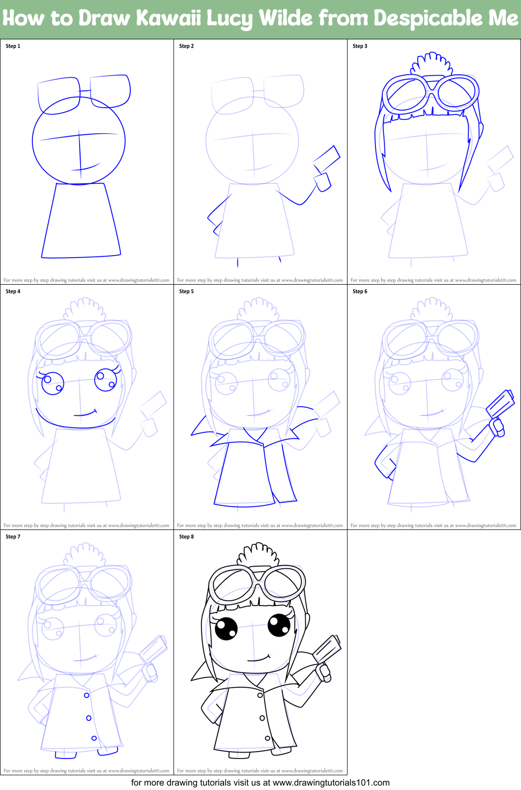 How to Draw Kawaii Lucy Wilde from Despicable Me Printable Step by Step