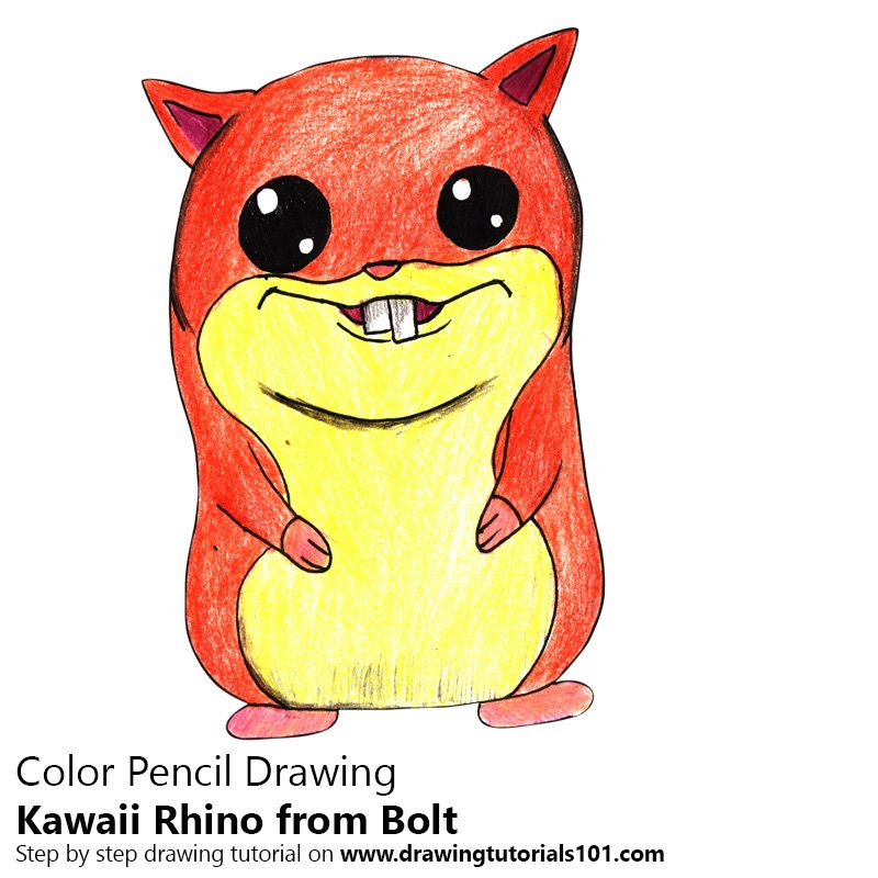 How to Draw Kawaii Rhino from Bolt by Color Pencils