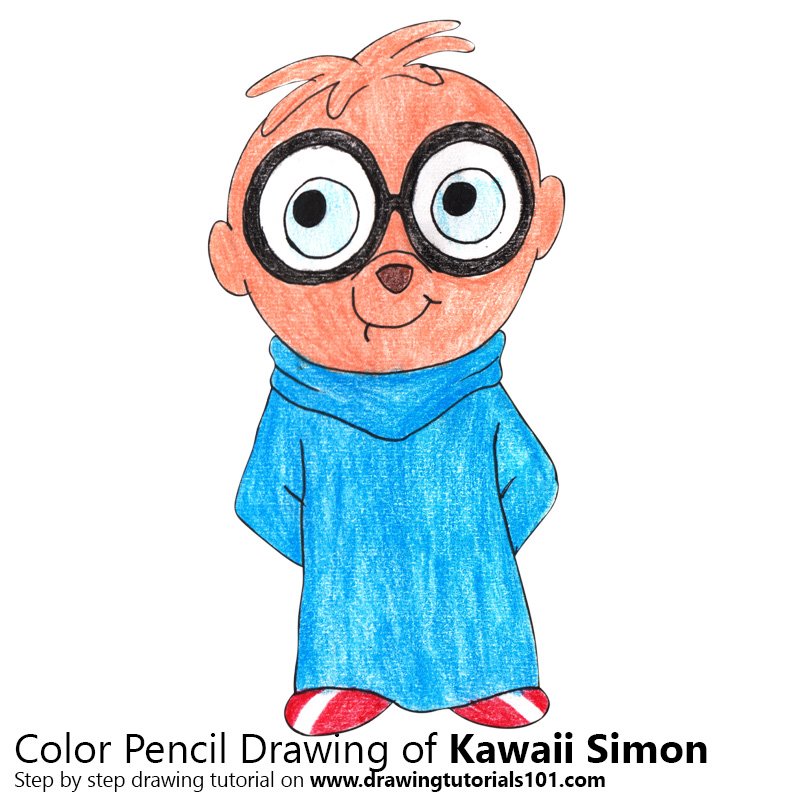 How to Draw Kawaii Simon from Alvin and the Chipmunks by Color Pencils