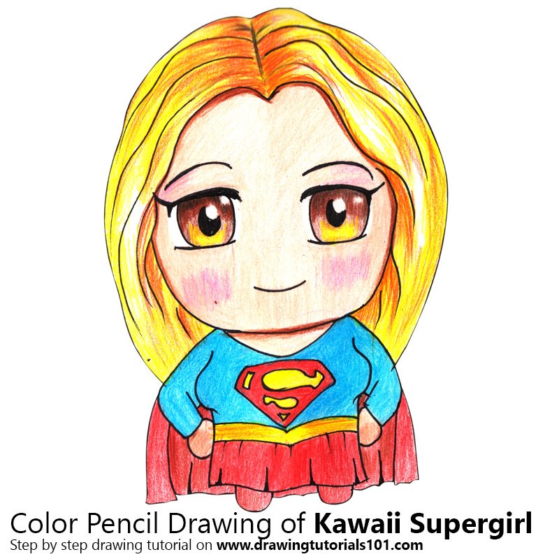 How to Draw Kawaii Supergirl by Color Pencils