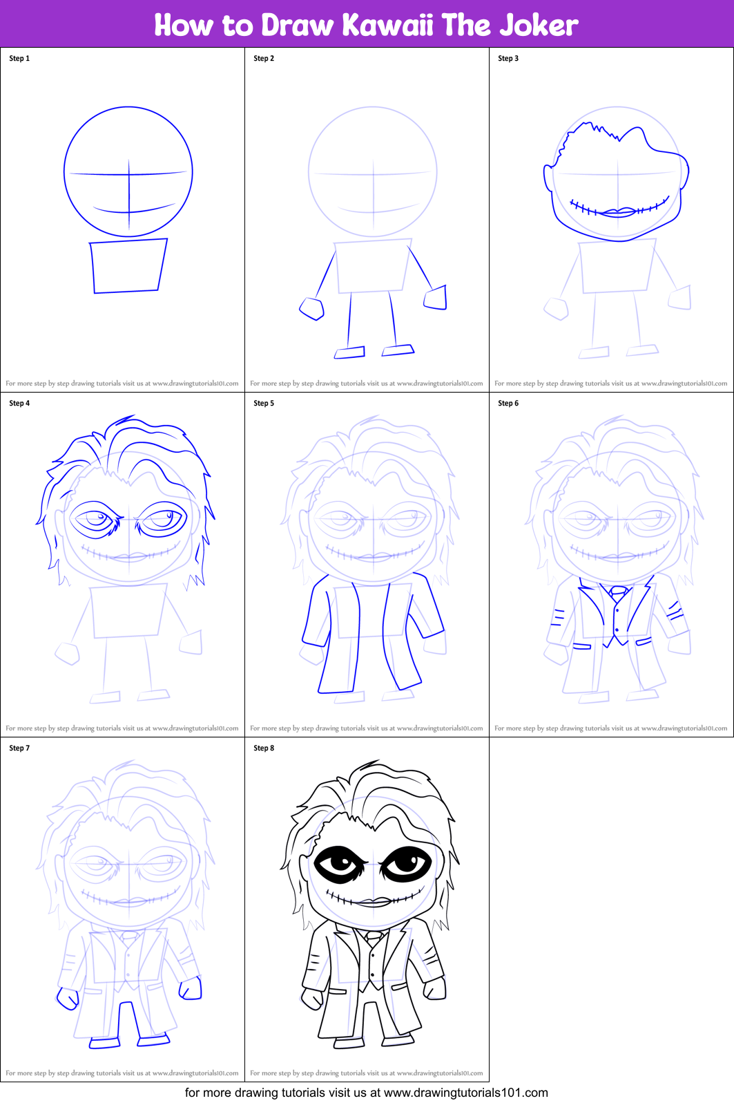 How to Draw Kawaii The Joker Printable Step by Step