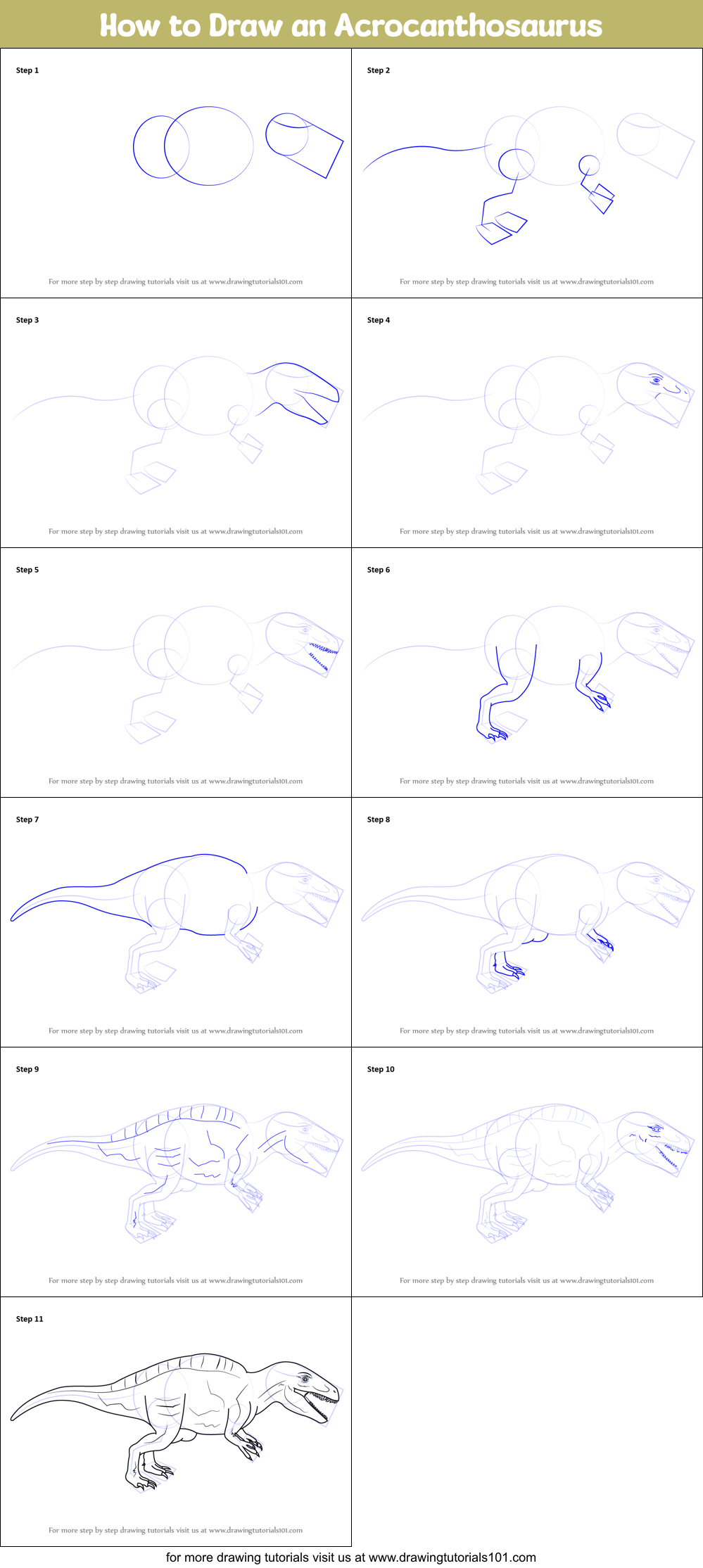 How to Draw an Acrocanthosaurus Printable Step by Step