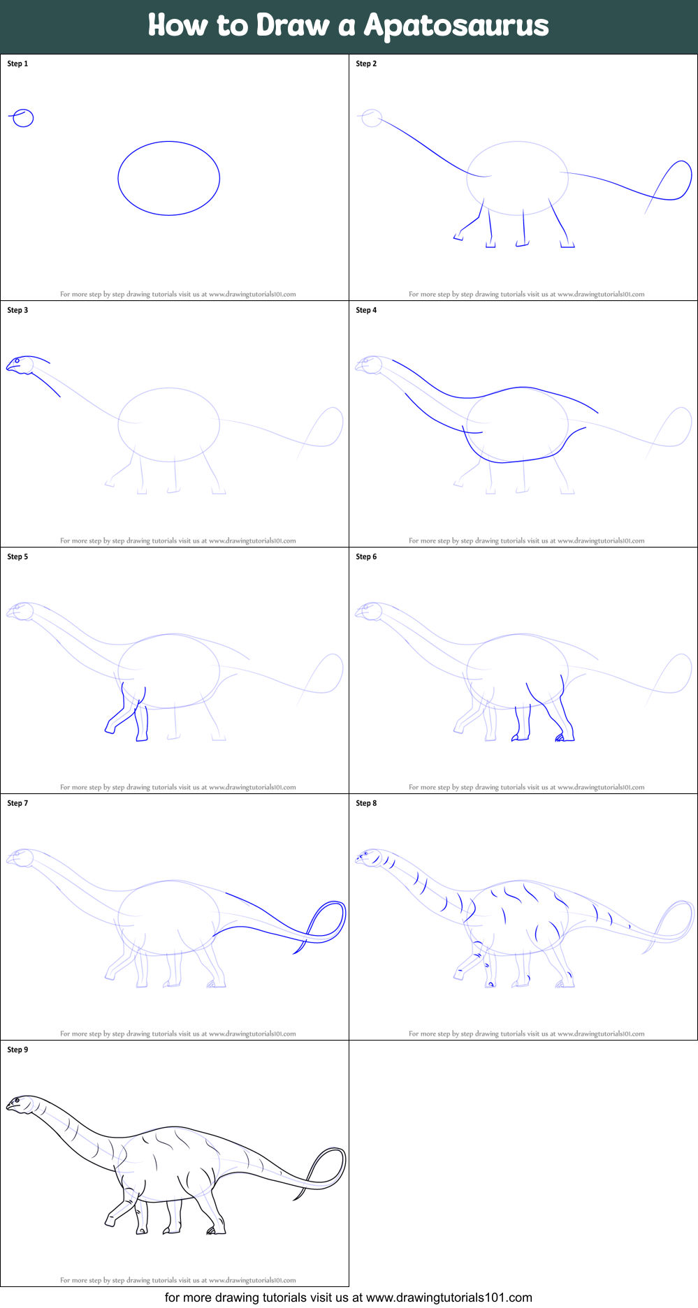 How to Draw a Apatosaurus Printable Step by Step