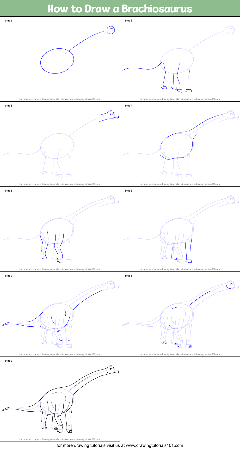 How to Draw a Brachiosaurus Printable Step by Step