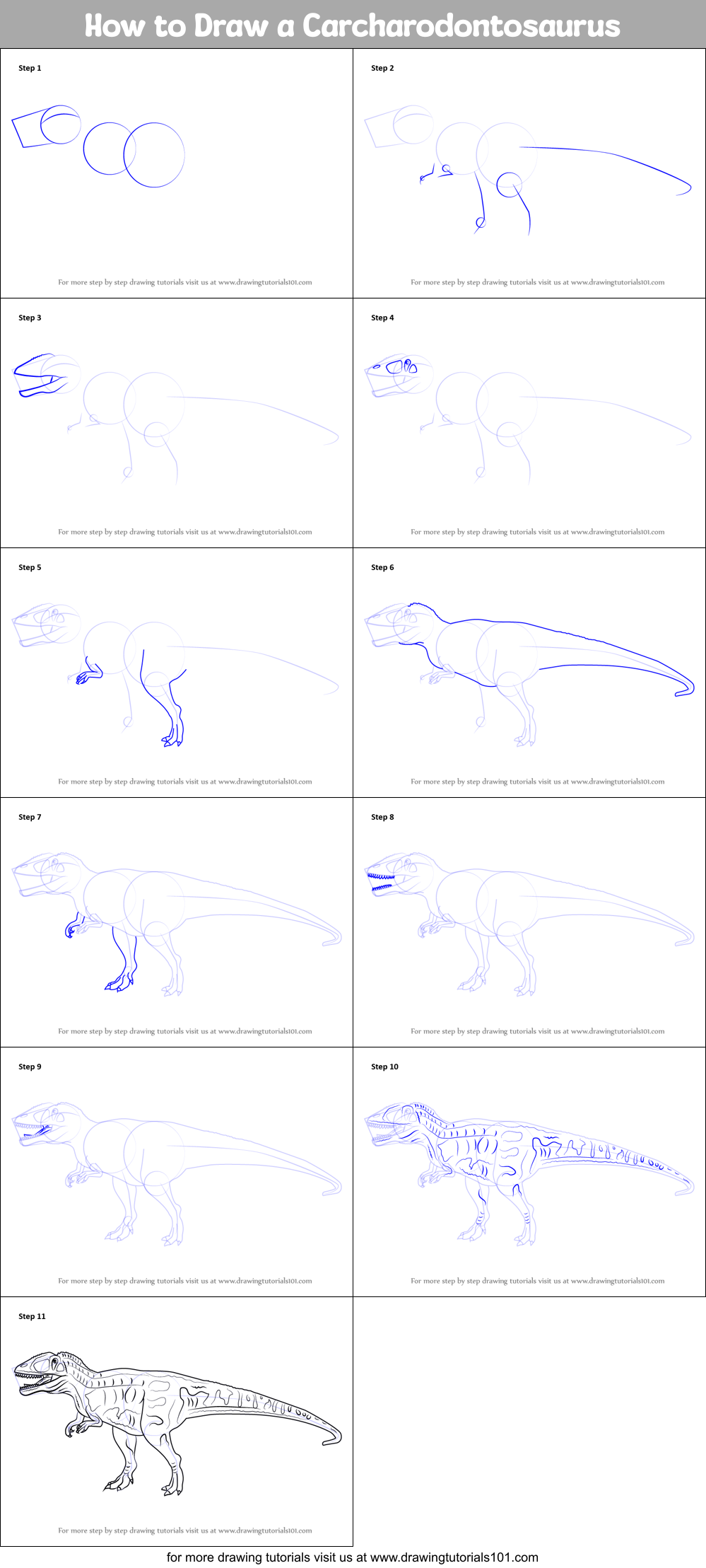 How to Draw a Carcharodontosaurus Printable Step by Step