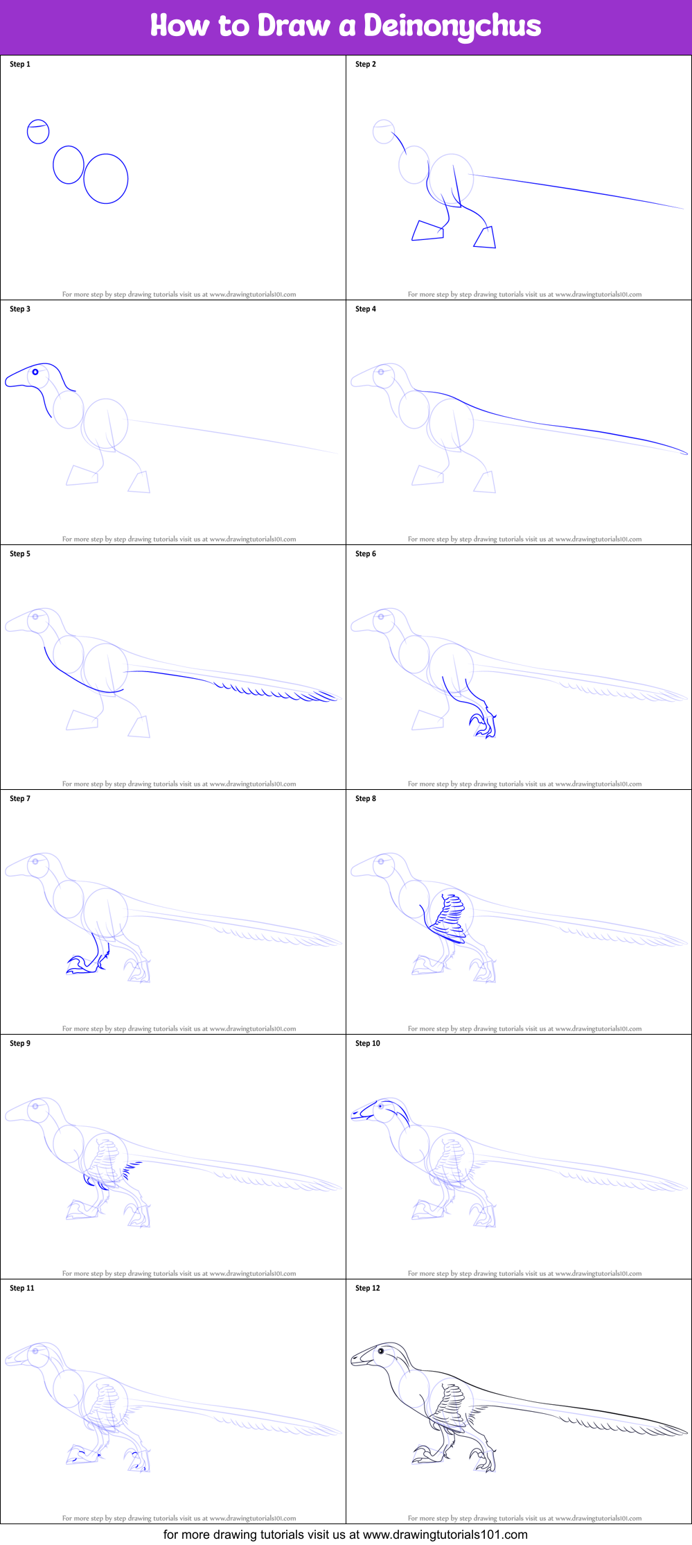 How to Draw a Deinonychus Printable Step by Step