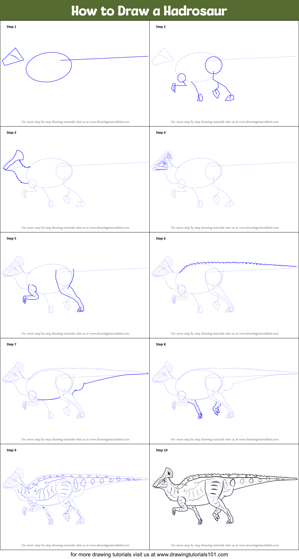 How to Draw a Hadrosaur Printable Step by Step