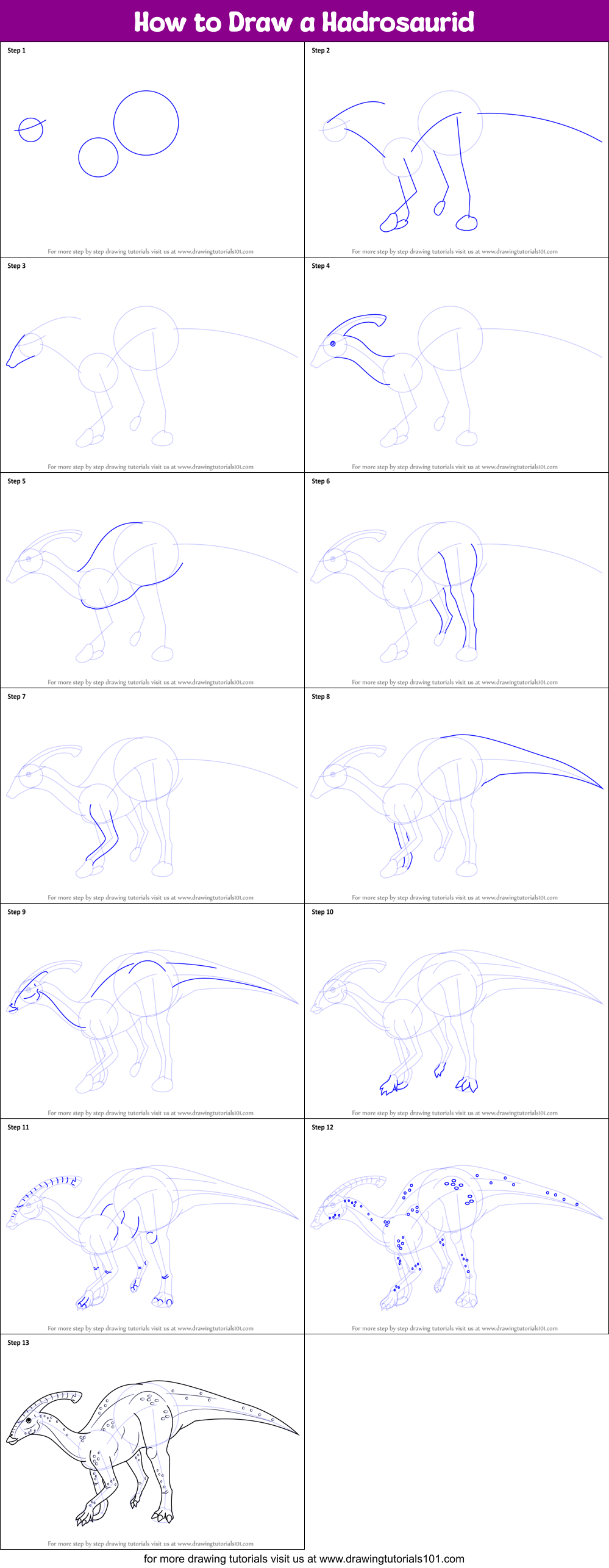 How to Draw a Hadrosaurid Printable Step by Step