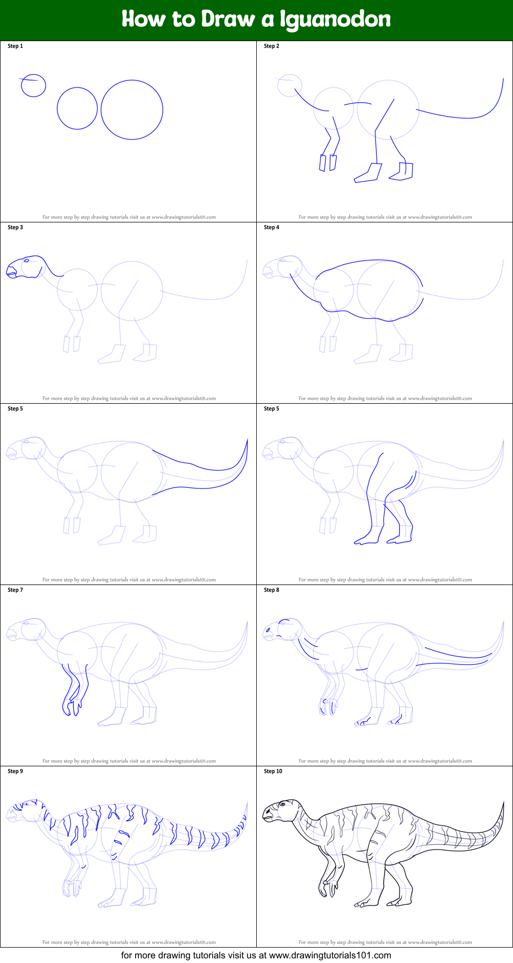 How to Draw a Iguanodon Printable Step by Step