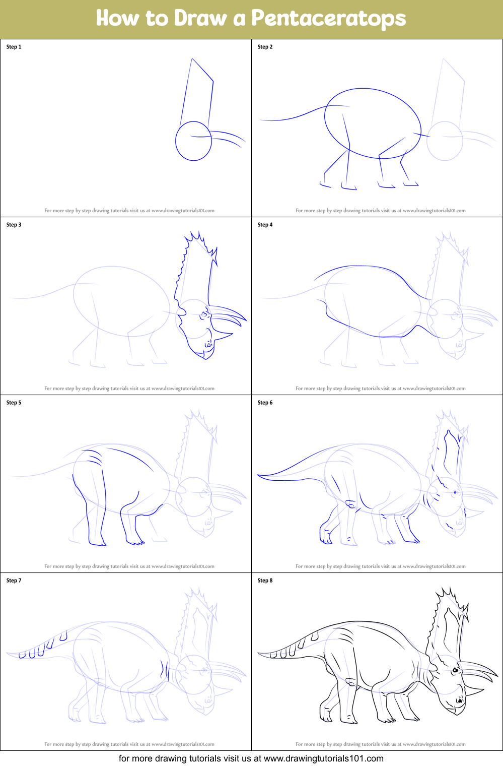 How to Draw a Pentaceratops Printable Step by Step