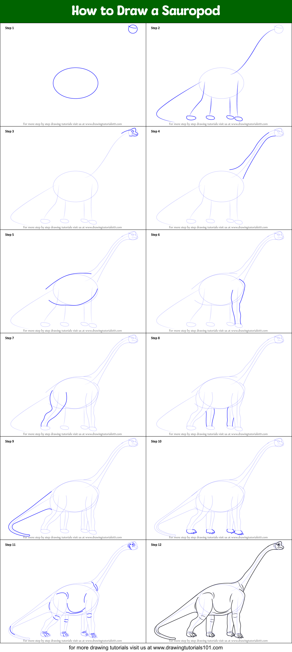 How to Draw a Sauropod printable step by step drawing