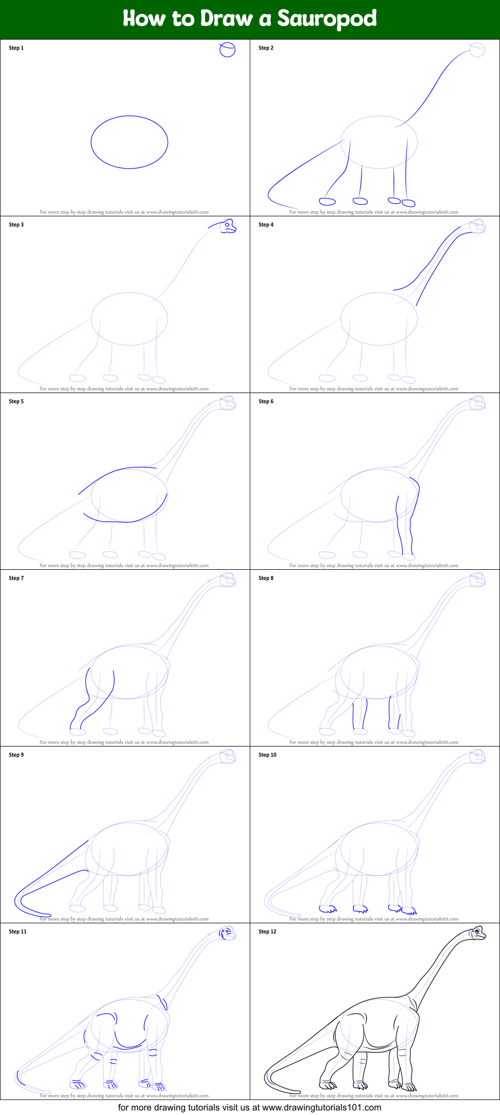 How to Draw a Sauropod Printable Step by Step