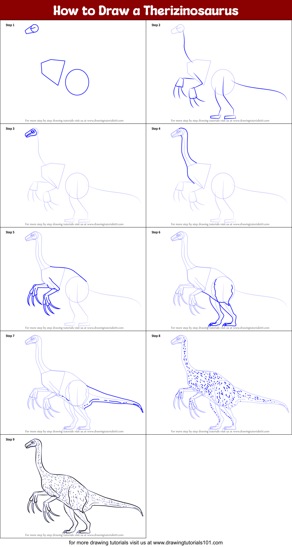 How to Draw a Therizinosaurus Printable Step by Step