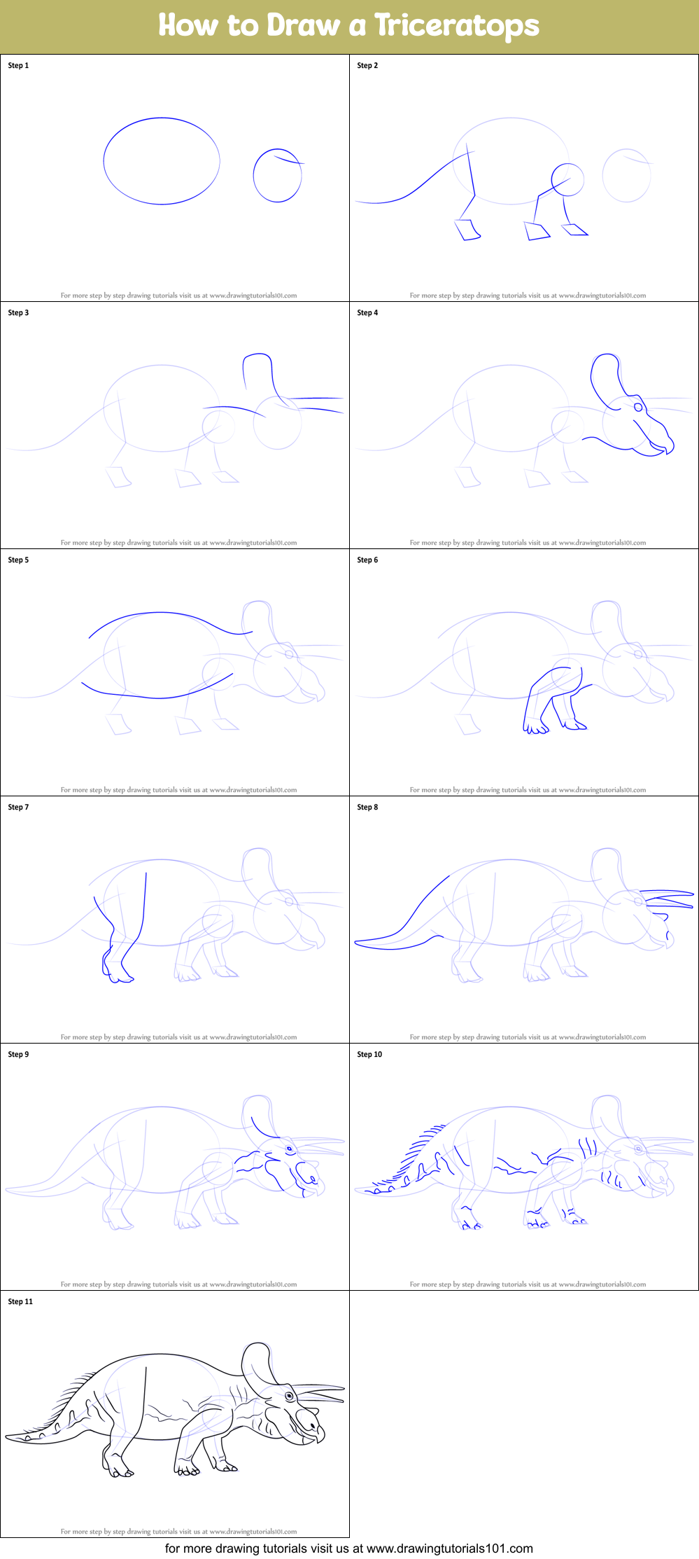 How to Draw a Triceratops Printable Step by Step