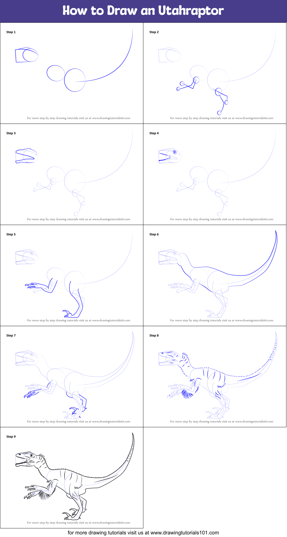 How to Draw an Utahraptor Printable Step by Step