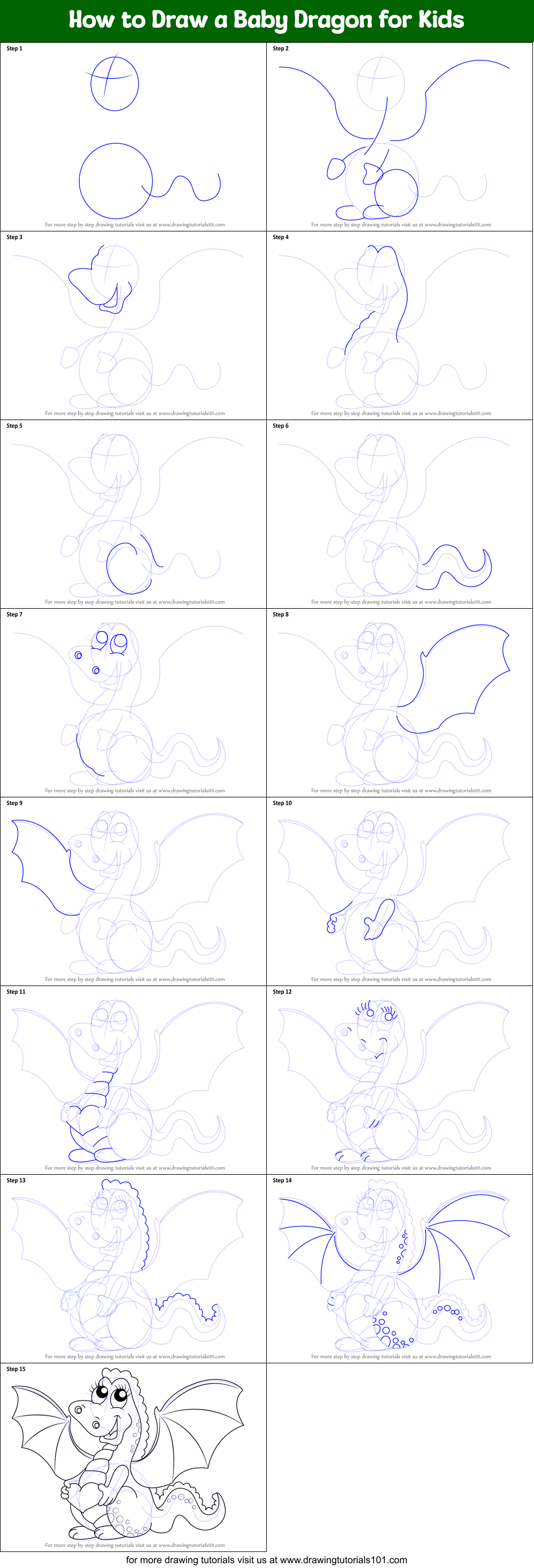 How to Draw a Baby Dragon for Kids Printable Step by Step