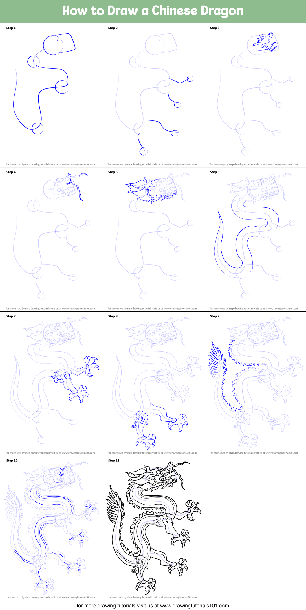 How to Draw a Chinese Dragon printable step by step drawing sheet