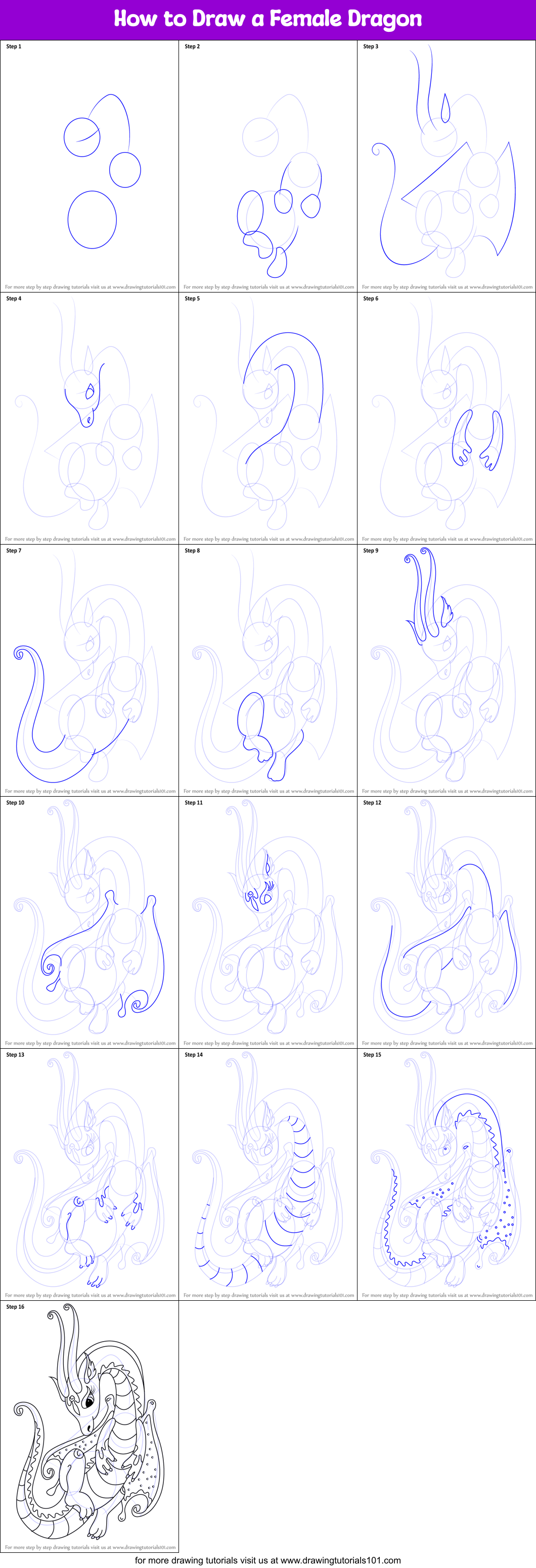How to Draw a Female Dragon Printable Step by Step