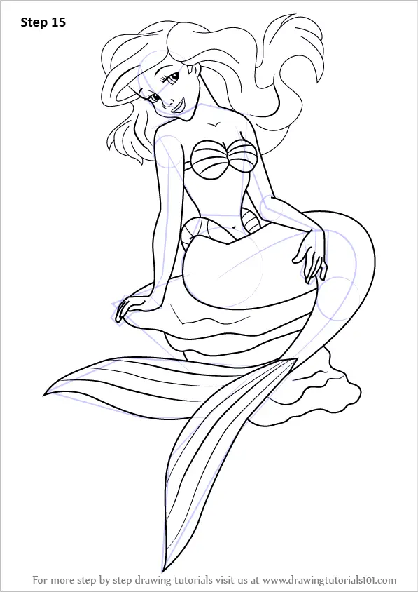 Step by Step How to Draw a Mermaid Sitting on a Rock