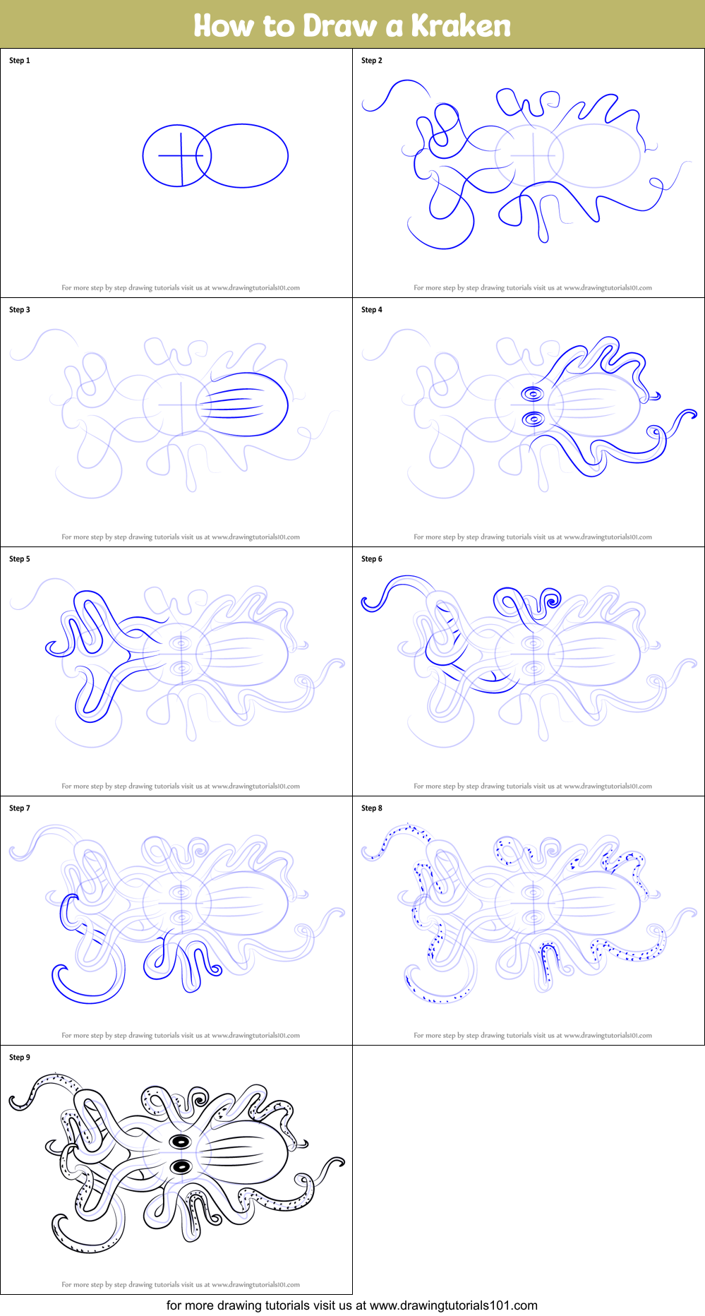 How to Draw a Kraken Printable Step by Step