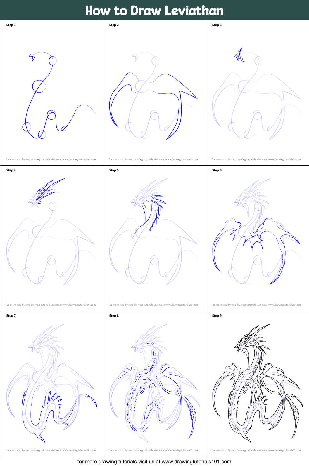 How to Draw Leviathan Printable Step by Step