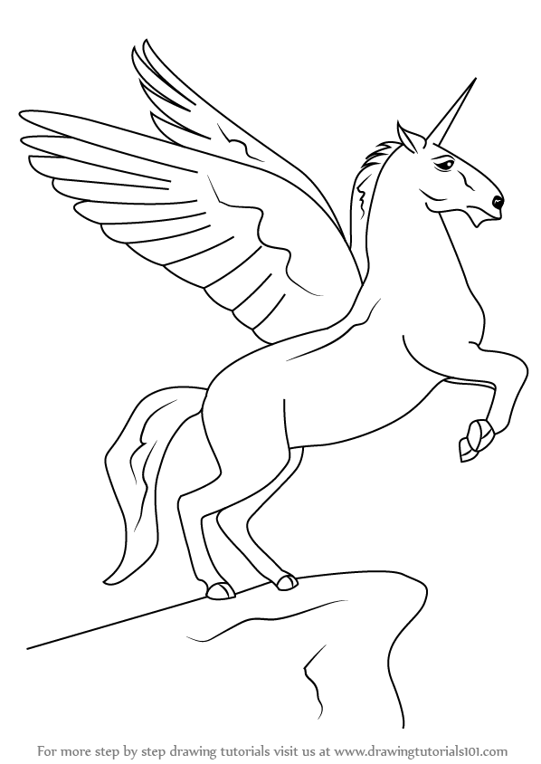 Step by Step How to Draw a Unicorn with Wings : DrawingTutorials101.com