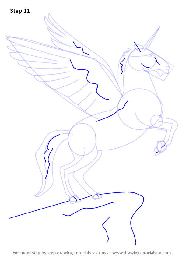 Step by Step How to Draw a Unicorn with Wings : DrawingTutorials101.com