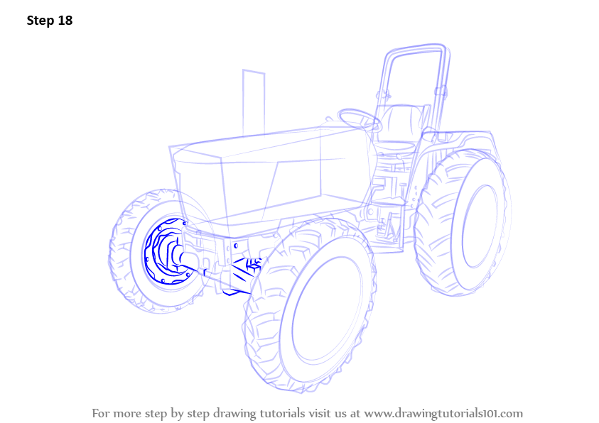 Learn How to Draw a Tractor (Agricultural) Step by Step : Drawing Tutorials