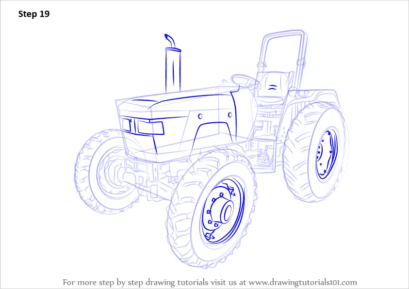 Learn How to Draw a Tractor (Agricultural) Step by Step : Drawing Tutorials