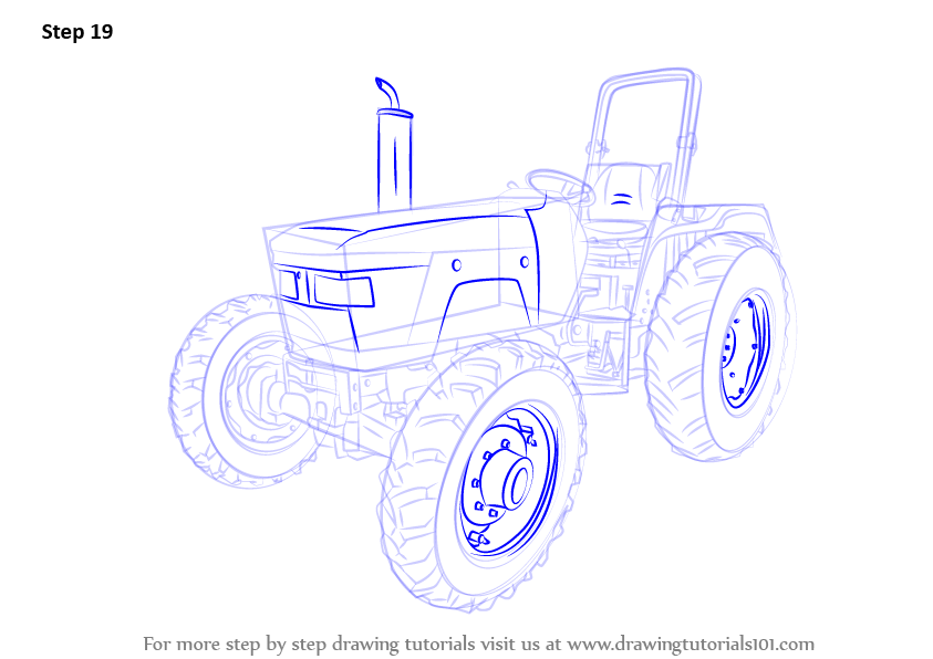 Learn How to Draw a Tractor (Agricultural) Step by Step : Drawing Tutorials