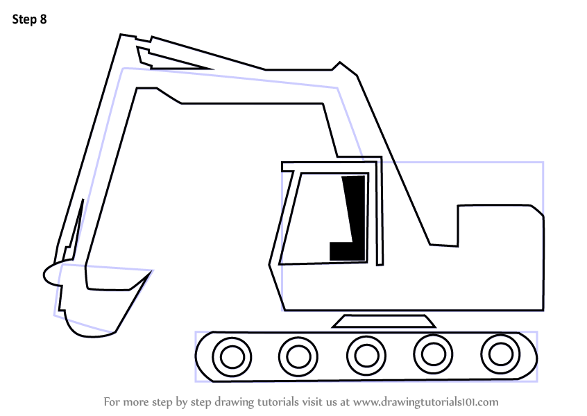 Learn How to Draw a Cartoon Excavator (Construction) Step by Step