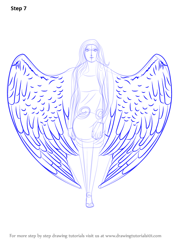 Learn How to Draw an Angel with Wings (Angels) Step by Step : Drawing