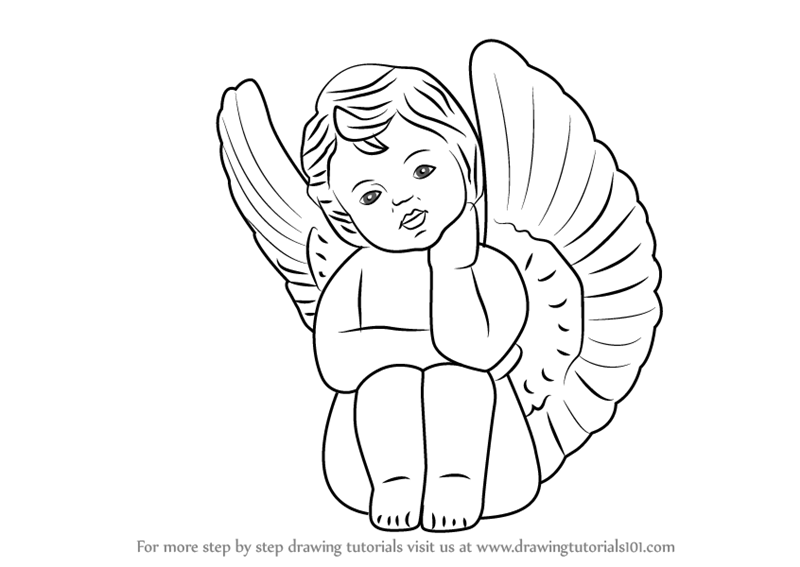 Black And White Coloring Image Of The Cute Baby Angel Outline Sketch Drawing  Vector Cherub Drawing Cherub Outline Cherub Sketch PNG and Vector with  Transparent Background for Free Download